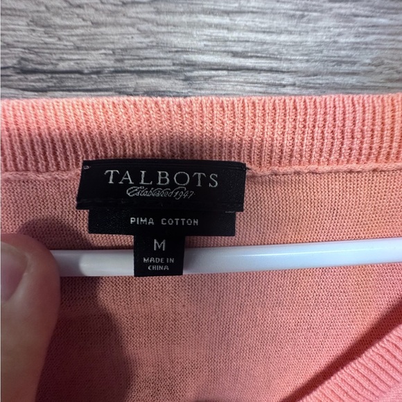 Talbots Peach Coral 100% Pima Cotton V-Neck Sweater - Picture 4 of 7